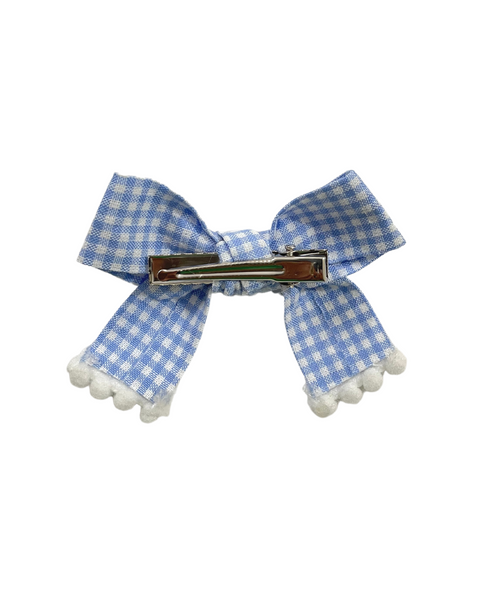 Checked Bow Alligator Clip - Blue