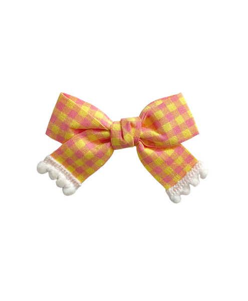 Checked Bow Alligator Clip - Yellow & Pink