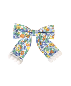 Floral Bow Alligator Clip - Blue