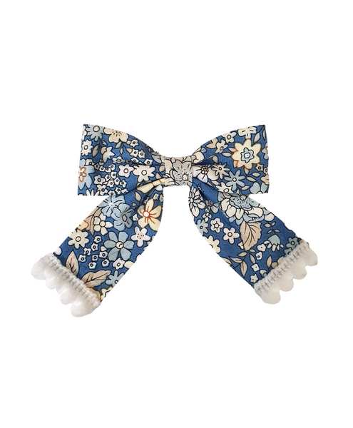 Floral Bow Alligator Clip - Dark Blue