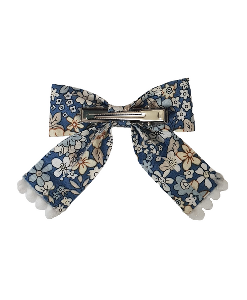 Floral Bow Alligator Clip - Dark Blue