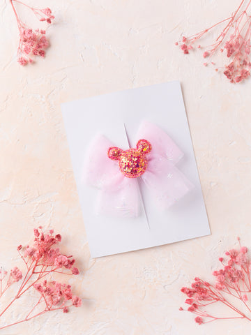 Kids Tulle Bow Alligator Hair Clip- Light Pink