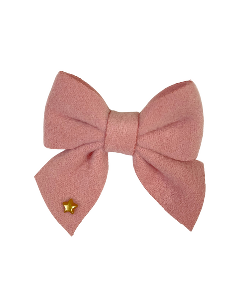 Faux Suede Sailor Bow Alligator Hair Clip with Star- Dusty Pink