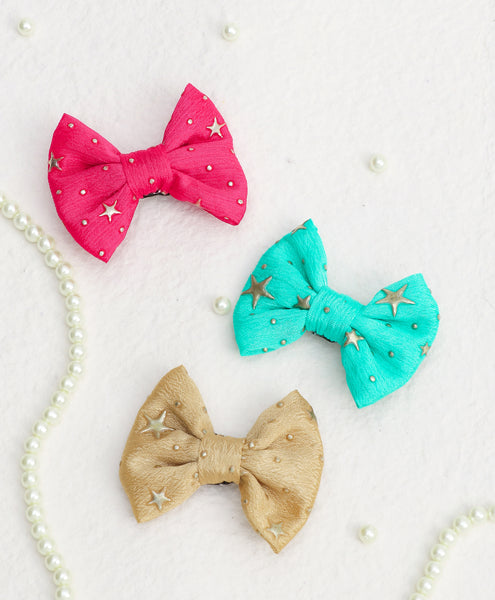 Star Embellished Mini Bow Alligator Clips - Pink, Blue & Beige