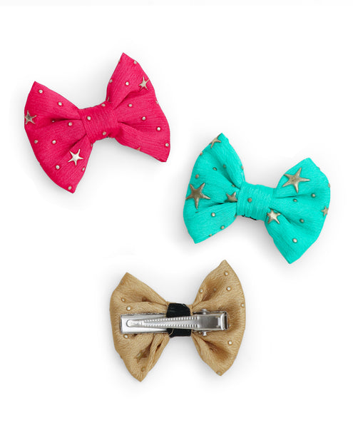 Star Embellished Mini Bow Alligator Clips - Pink, Blue & Beige