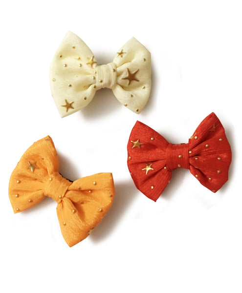 Star Embellished Mini Bow Alligator Clips - Orange, Red & White
