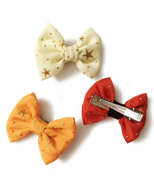 Star Embellished Mini Bow Alligator Clips - Orange, Red & White