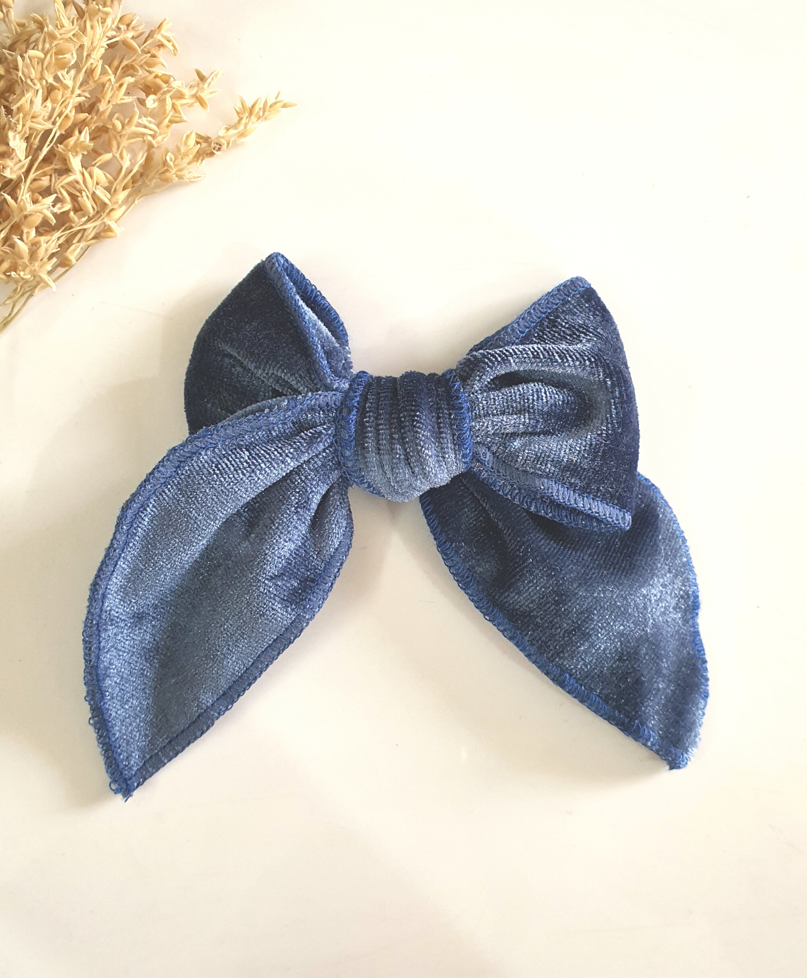 Velvet Knot Bow Alligator Hair Clip - Denim Blue