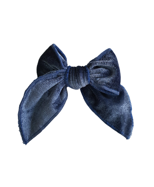 Velvet Knot Bow Alligator Hair Clip - Denim Blue
