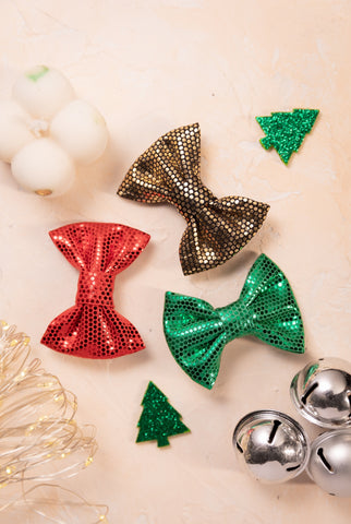 Faux Leather Christmas Bow Alligator Hair Clips- Red, Green & Golden