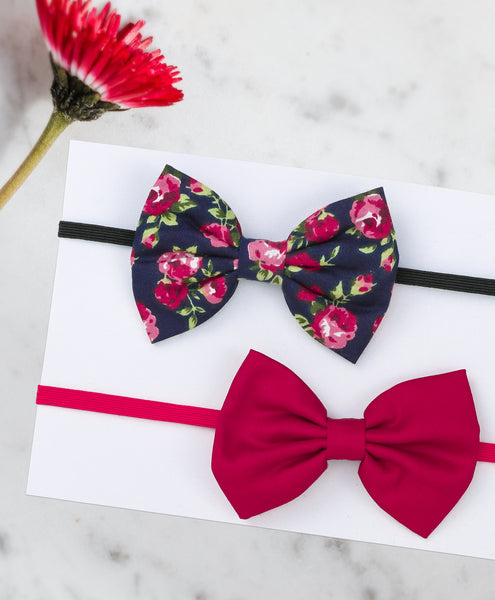 Floral Bow Headband Set - Red