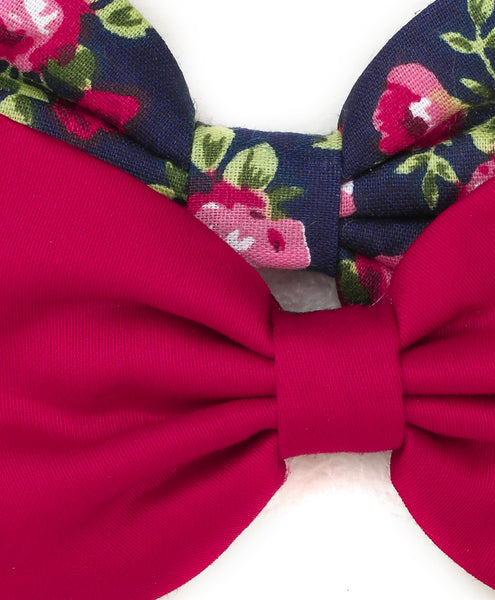 Floral Bow Headband Set - Red