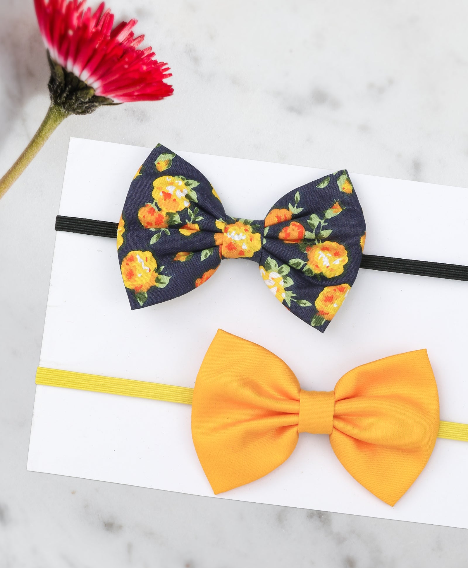 Floral Bow Headband Set - Yellow