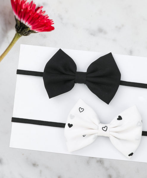 Heart Bow Headband Set - Black & White