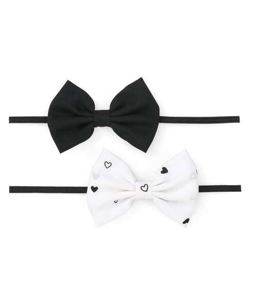 Heart Bow Headband Set - Black & White