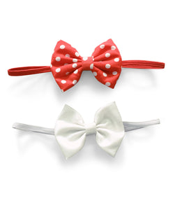 Polka Dots Bow Headband Set - Red & White