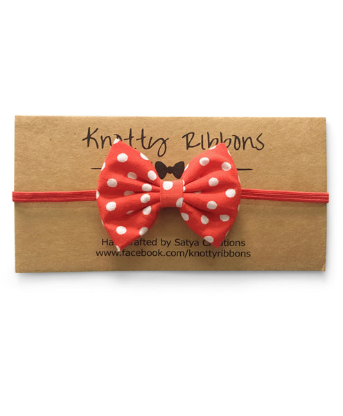 Polka Dots Bow Headband Set - Red & White