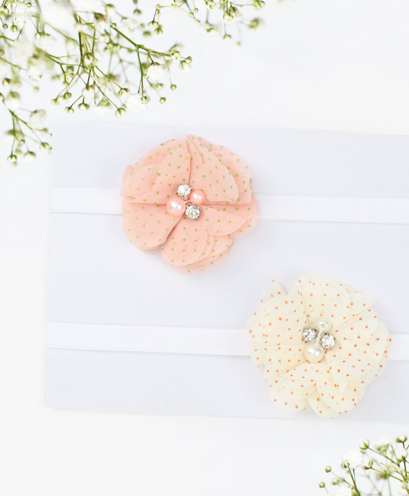 Flower Headband Set - Light Pink & Beige