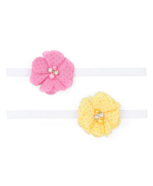 Flower Headband Set - Dark Pink & Yellow