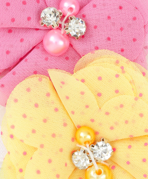 Flower Headband Set - Dark Pink & Yellow