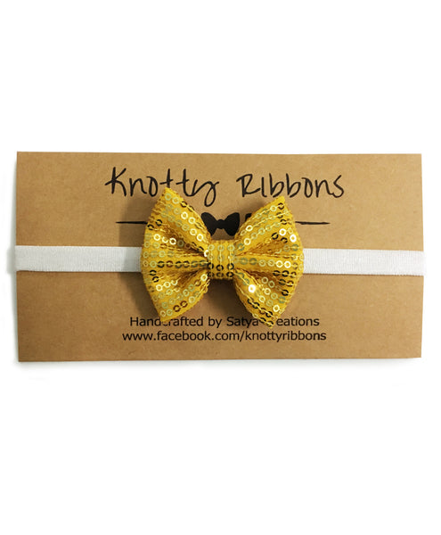 Sequin Bow Headband Set - Dark Blue & Yellow