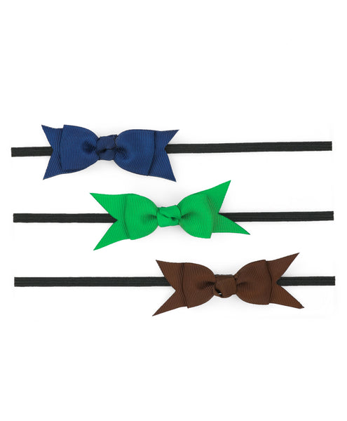 Mini Knot Bow Headband Set - Dark Blue, Green & Brown