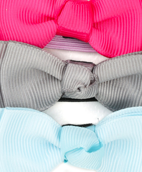 Mini Knot Bow Headband Set - Dark Pink, Grey & Light Blue