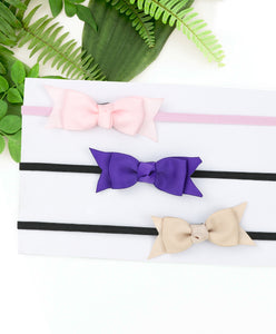 Mini Knot Bow Headband Set - Light Pink, Purple & Beige