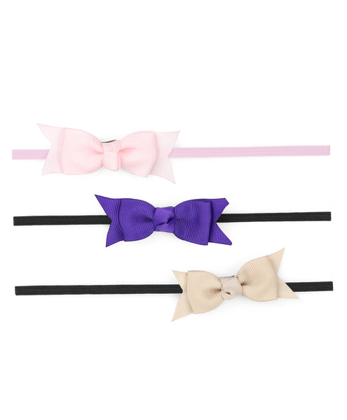 Mini Knot Bow Headband Set - Light Pink, Purple & Beige