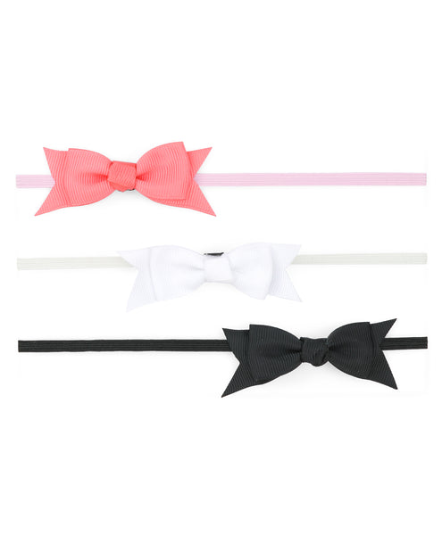 Mini Knot Bow Headband Set - Peach, White & Black