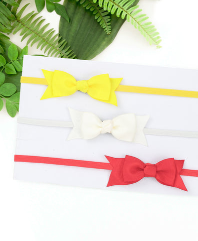 Mini Knot Bow Headband Set - Yellow, Off-White & Red