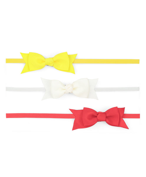 Mini Knot Bow Headband Set - Yellow, Off-White & Red