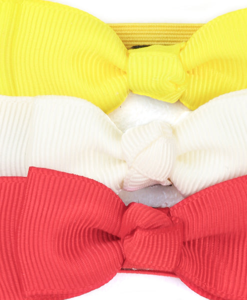 Mini Knot Bow Headband Set - Yellow, Off-White & Red