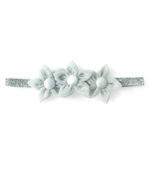 Three Flower Applique Headband - Silver