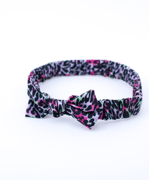 Animal Print Elasticated Headband- Black & Purple
