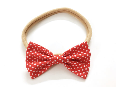 Polka Dots Print Bow Head Band - Red