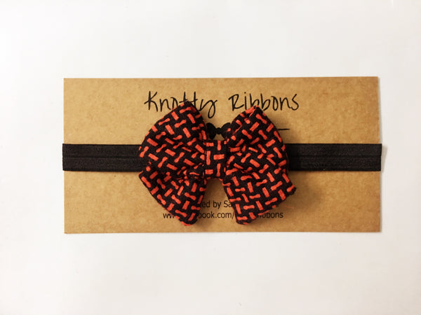 Printed Winter Bow Hairband - Red & Black