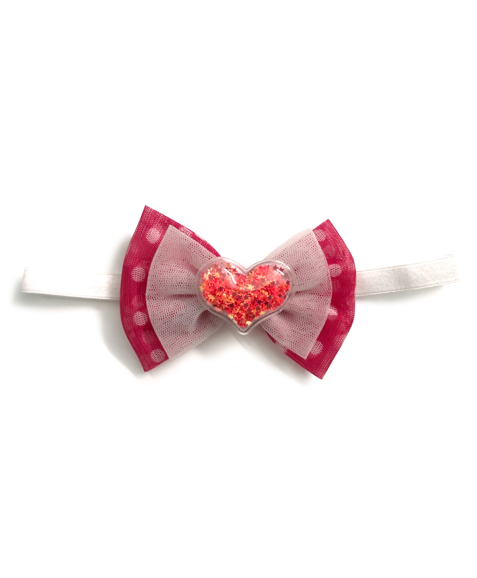 Net Bow with Sequined Heart Headband - Dark Pink