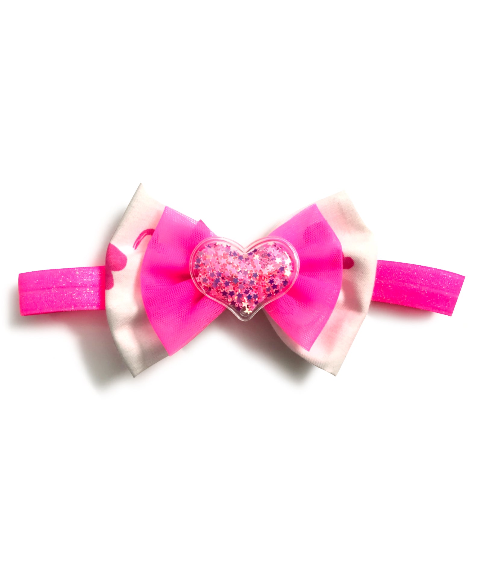 Bow With Sequined Heart Headband - Pink