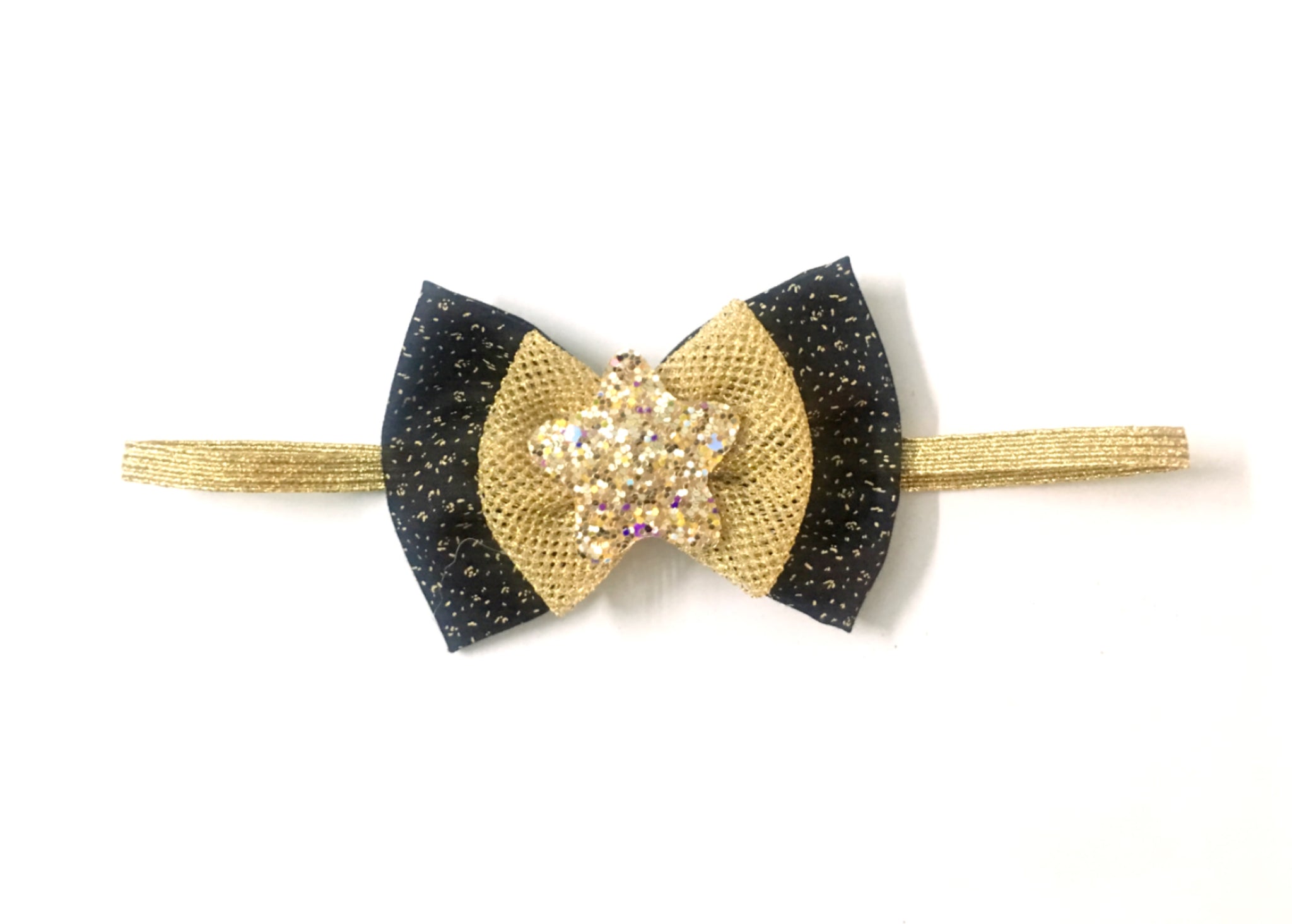 Double Bow Star Applique Headband - Black & Golden