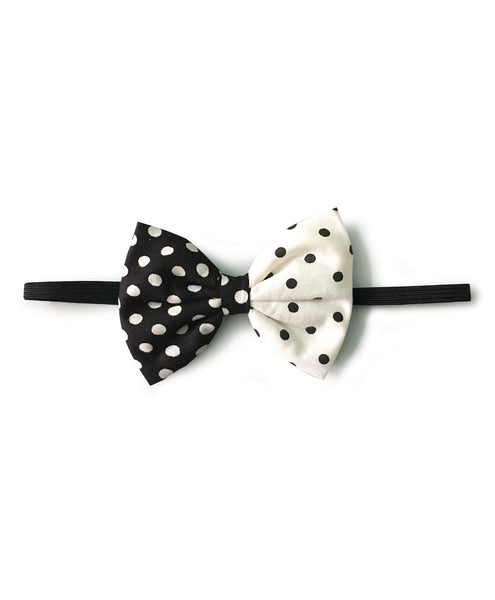 Double Print Polka Dots Bow Headband - Black & White