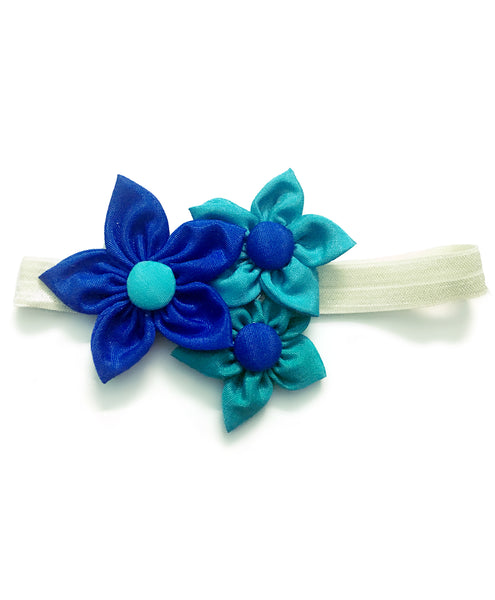 Handmade Three Flower Bunch Headband - Blue