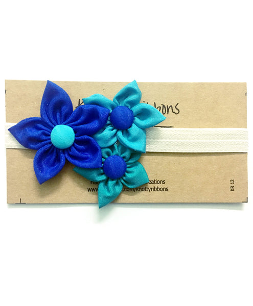 Handmade Three Flower Bunch Headband - Blue