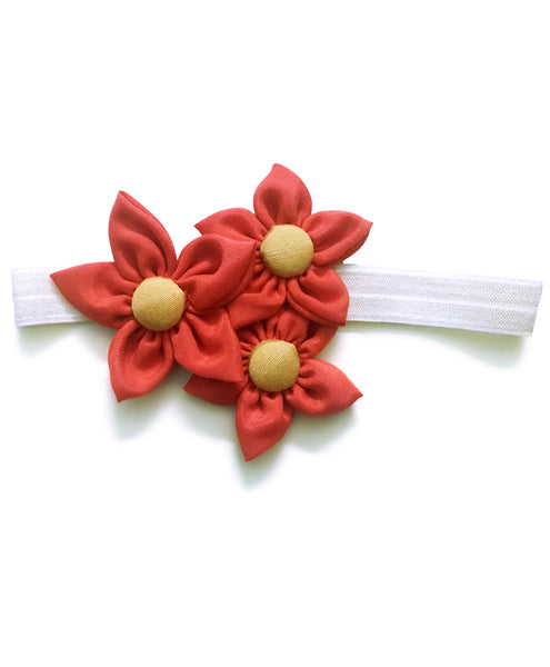 Handmade Three Flower Bunch Headband - Red