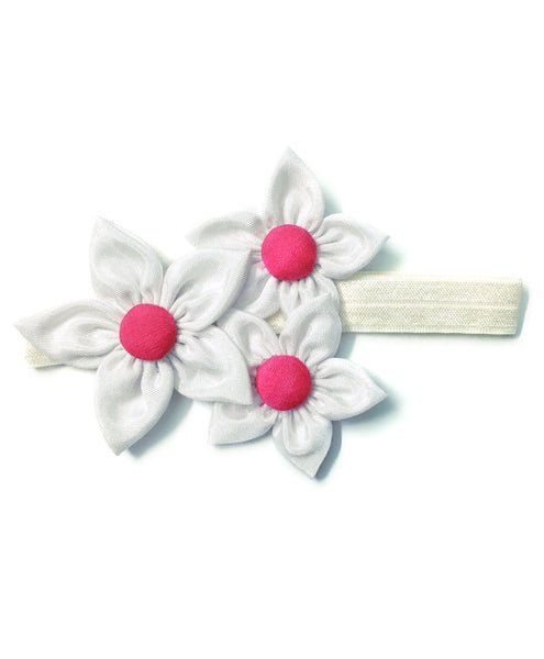Handmade Three Flower Bunch Headband - White
