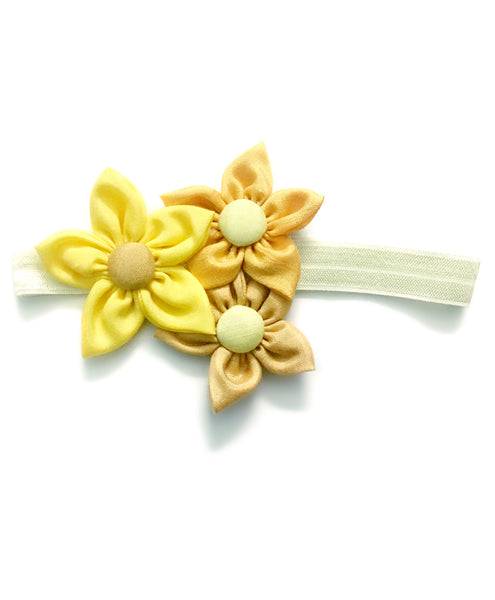 Handmade Three Flower Bunch Headband - Yellow