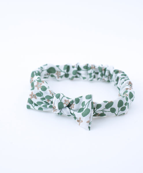 Floral Elasticated Headband- Green & White