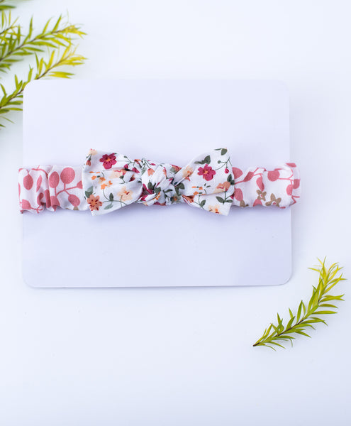Floral Elasticated Headband- Peach & White