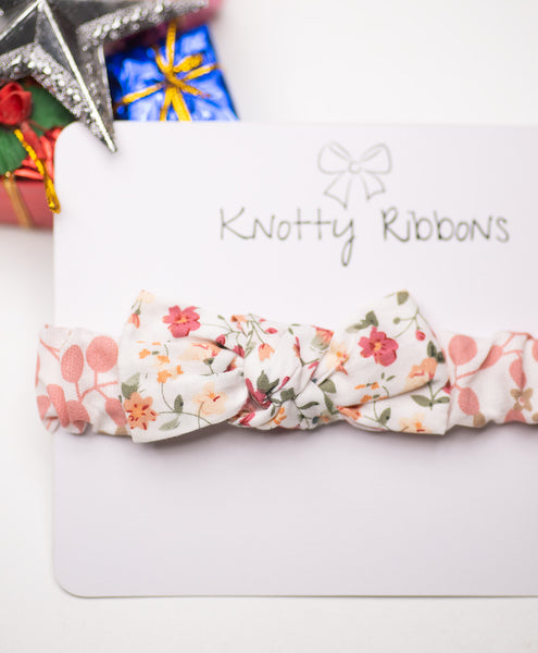 Floral Elasticated Headband- Peach & White