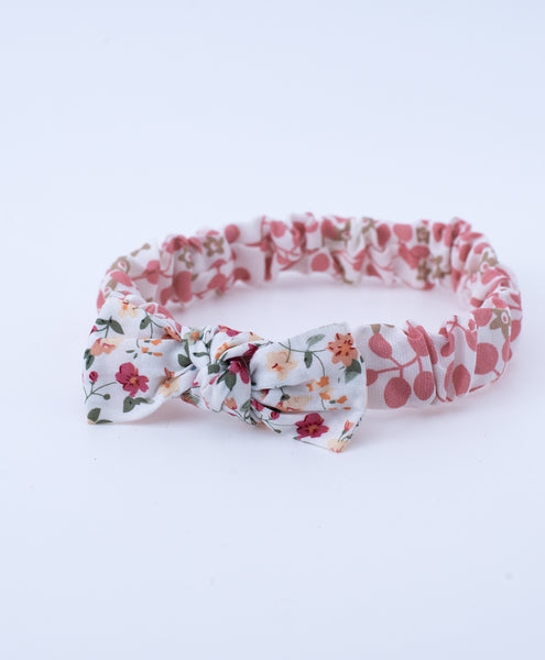 Floral Elasticated Headband- Peach & White